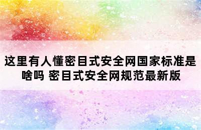 这里有人懂密目式安全网国家标准是啥吗 密目式安全网规范最新版